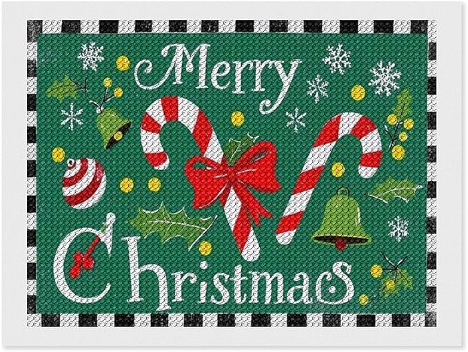 AIVKIEJK Diamond Painting Kits for Adults - Festive Merry Christmas Red Bow, Candy Cane & Bell Painting DIY 5D Full Drill Diamond Dots Paintings with Diamonds Gem Art and Crafts Home Decor 12"x16"
