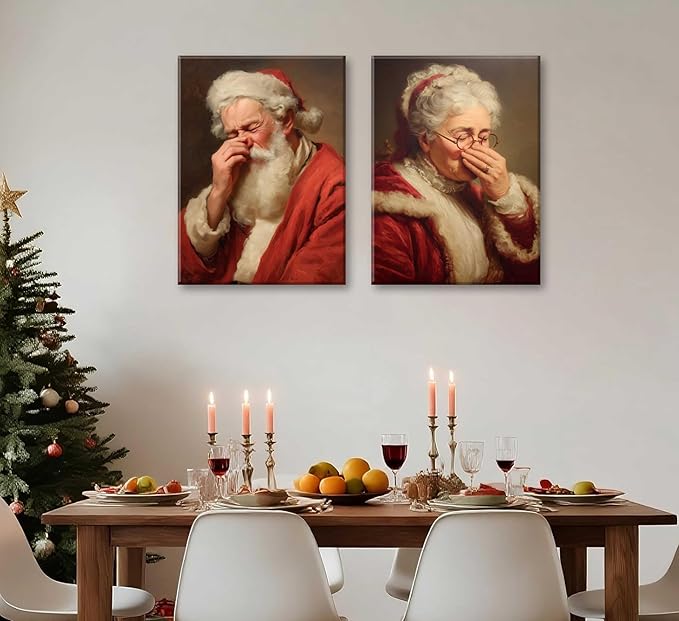 Paint by Number Kit for Adults & Kids, 2 Pack Christmas Mr. and Mrs. Santa Sneezing Scenes 16x20 Inch Unframed, DIY Acrylic Painting Kit with Brushes & Paints, Festive Humorous Home Art Decor