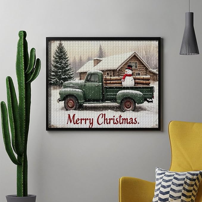 AIVKIEJK Diamond Painting Kits for Adults - Christmas Truck with Snowman & Cabin Winter Painting DIY 5D Full Drill Diamond Dots Paintings with Diamonds Gem Art and Crafts Home Decor 16"x20"