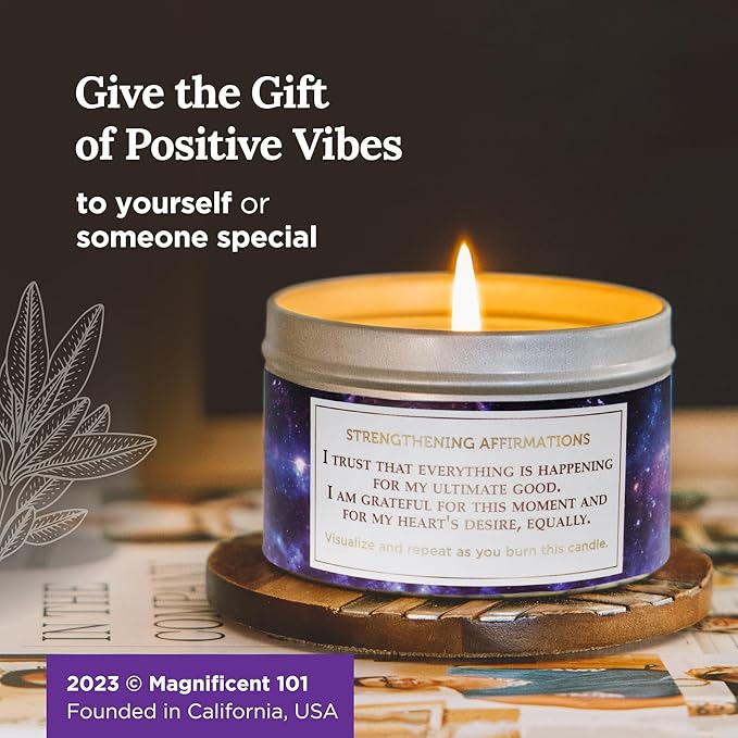 MAGNIFICENT 101 Affirmation - Thank You Universe Aromatherapy Smudge Candle - 6 oz - 35-Hour Burn - Soy Wax, Sage, Cedar, Palo Santo Oils - for Energy Cleansing & Manifestation