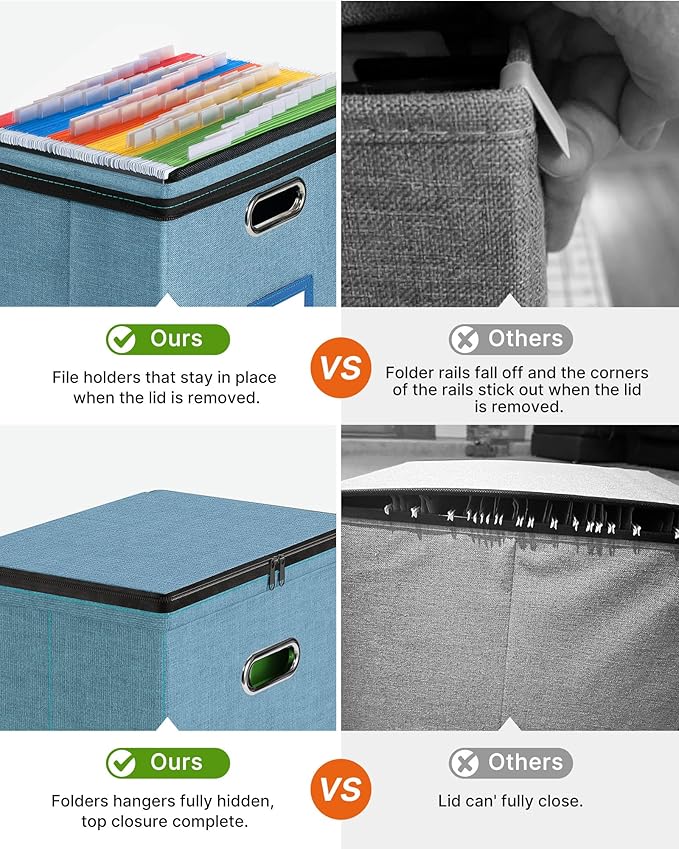 Oterri 1 Pack File Organizer Boxes with Lids, File Box with Mesh Pockets, Document Organizer Box for Letter Size Folders, Zippers Important Document Organizer (Denim, Without Folders)