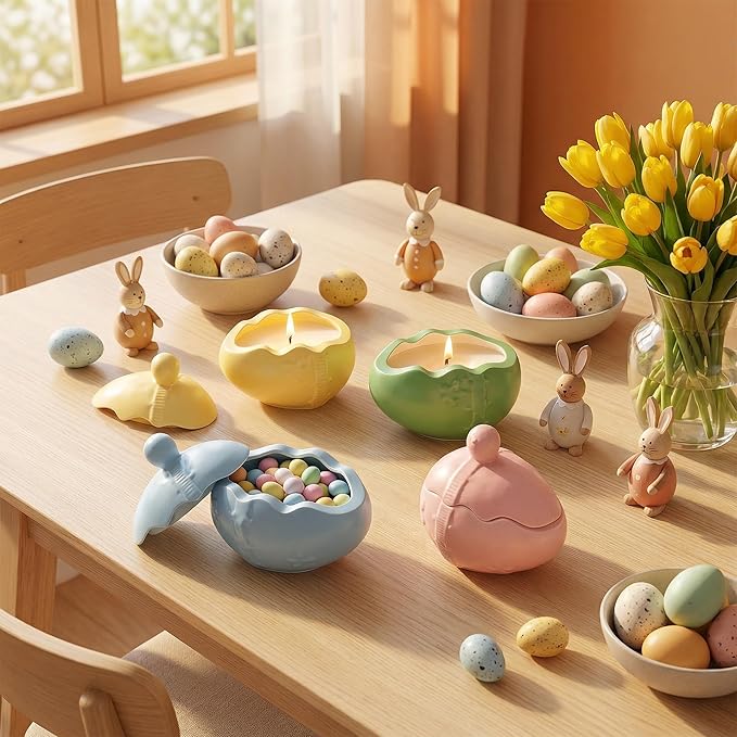 Easter Egg Shaped Candle Jar Silicone Mold, Decorative Storage Container Mold for DIY Candles, Aromatherapy Plaster, Resin Crafts - Spring Home Decor Gift