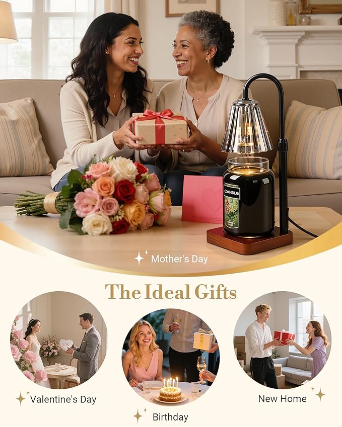Marycele Black Candle Warmer Lamp with Timer & Dimmer Adjustable Height for Candle Jars, Mothers Day Gifts for Mom Birthday Gifts for Women Sister, Wax Candle Lamp Warmer Home Decor with 2 Bulbs