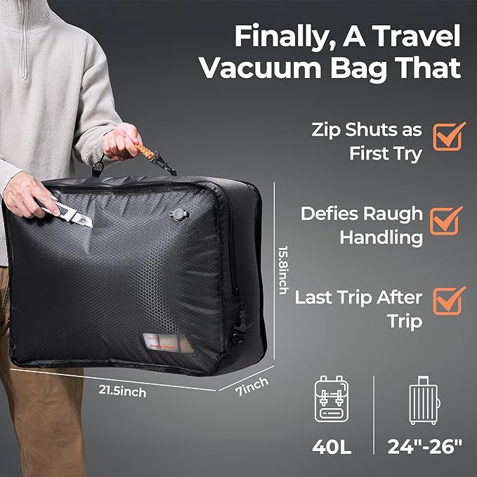 Relime Apex Series Vacuum Bags for Travel Luggage, 180° Open, Reusable Compression Bags for travel Pack, Vacuum Seal Packing Cube for Cloth (2Large No Pump)