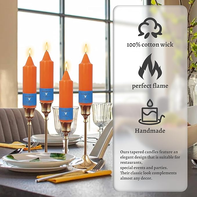 Handmade Unscented Twisted Orange Taper Candles Long Lasting Smokeless Smooth Flame Candles 5 Inch Elegant Gradient Candlesticks for Home Décor Weddings Festive Season Decorations