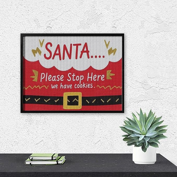 AIVKIEJK Diamond Painting Kits for Adults - Christmas Santa 'Please Stop Here' Painting DIY 5D Full Drill Diamond Dots Paintings with Diamonds Gem Art and Crafts Home Decor 12"x16"