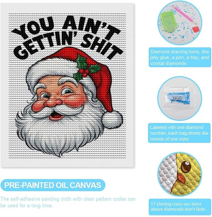 AIVKIEJK Diamond Painting Kits for Adults - Humorous Santa Claus Christmas Painting DIY 5D Full Drill Diamond Dots Paintings with Diamonds Gem Art and Crafts Home Decor 16"x20"