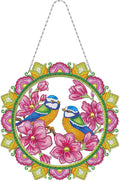 Birds and Flowers Gem Art Hanging Pendant with LED Light String DIY Diamond Art Painting Spring Wreaths Hanging Ornament Special Shape Rhinestones by Number Kits Outdoor Garden Yard Spring Door Decor