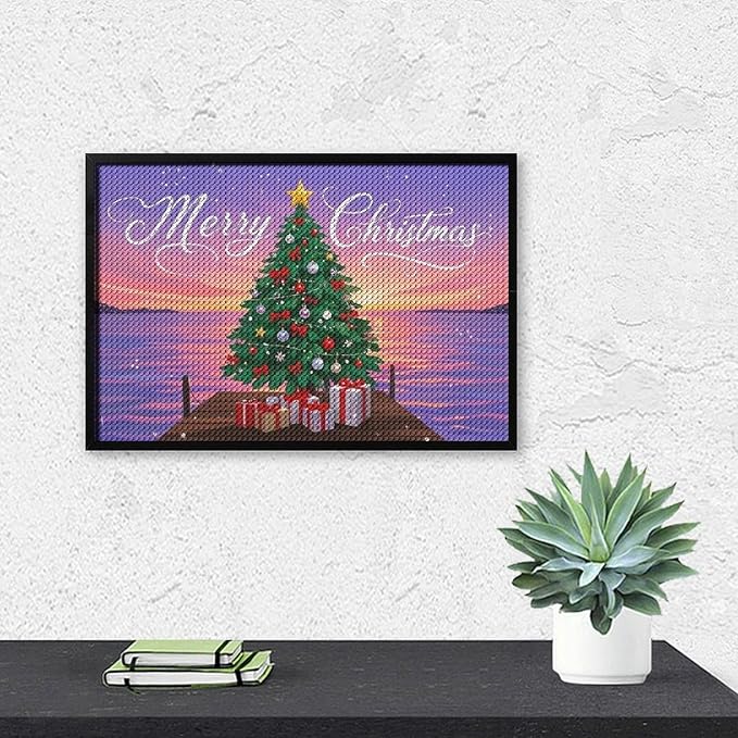 AIVKIEJK Diamond Painting Kits for Adults - Merry Christmas Coastal Winter Beach Painting DIY 5D Full Drill Diamond Dots Paintings with Diamonds Gem Art and Crafts Home Decor 8"x12"