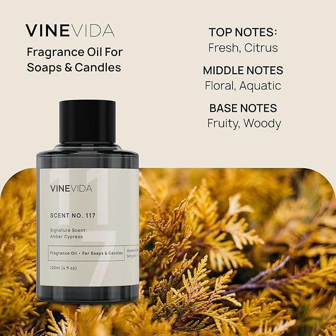 VINEVIDA [4 oz] Amber Cypress; Fragrance Oil for Candle Making and Soap Making - Premium Candle Scents for Soy Candles