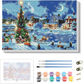Skyboda Christmas Paint by Numbers Kit for Adults Beginners with Frame, Christmas Night Adult Paint by Number Kits on Canvas, Easy DIY Oil Painting Kits for Home Decor, 8x12in
