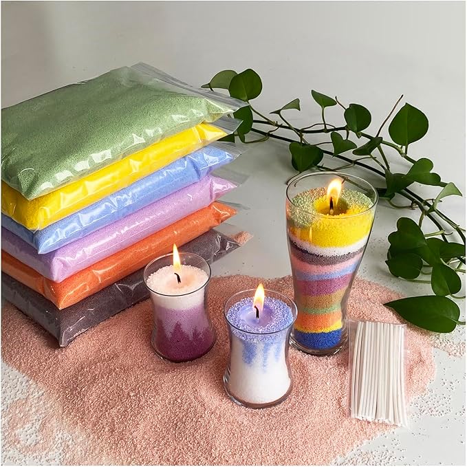 VITARIE Refillable Pearled Candle Sand 18oz, Unscented, 30 Cotton Wicks, 1.1lb Long Burning, Candle Making Kit, Ocean Blue