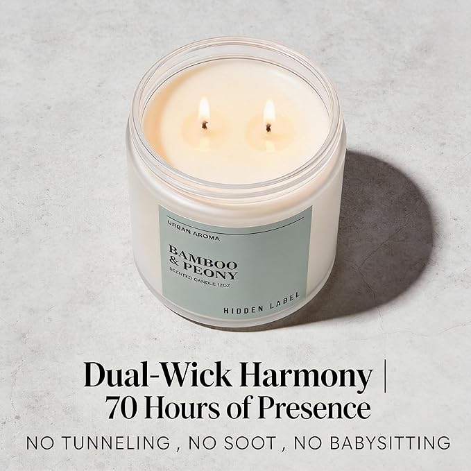 Bamboo & Peony Scented Candle,|12oz Natural Soy Candle, 70-Hour Clean Burning, Japandi Home Décor, Mindful Aromatherapy for Focus & Relaxation, Elegant Gift for Housewarming