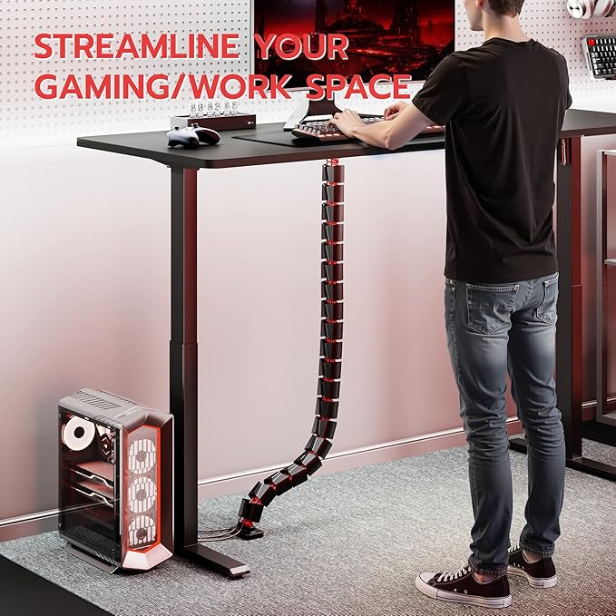 ARES WING Under Desk Cable Management Spine, Screw On Vertebrae Cable Management for Standing Desk, Length Adjustable Cord Organizer with 20 Modular Vertebrae for Office and Gaming Desks, Red