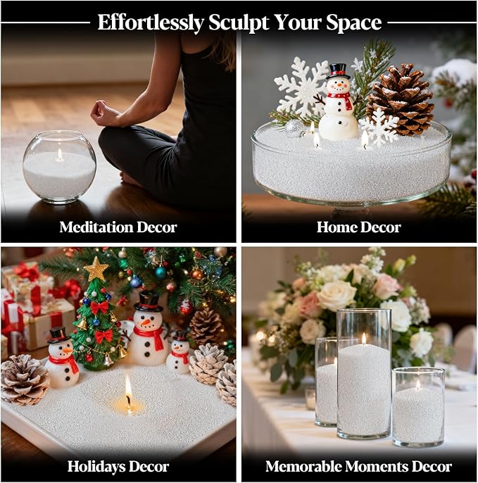 Sukh Snow Pearled-Candles with Wicks - DIY Snow Candle Wax with Wicks,Wax,Refillable for Making,Weddings,Partie (Silver)