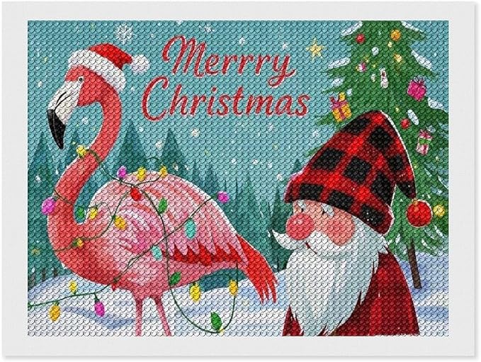 AIVKIEJK Diamond Painting Kits for Adults - Festive Flamingo Christmas Santa Hat Painting DIY 5D Full Drill Diamond Dots Paintings with Diamonds Gem Art and Crafts Home Decor 12"x16"