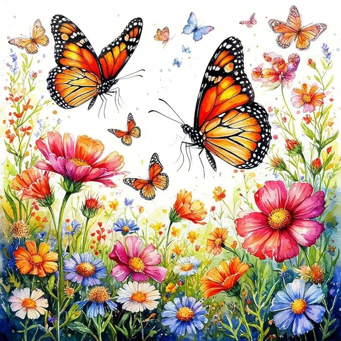 Accompany Wind Diamond Painting Kits for Adults, Butterfly Flower Diamond Art Kits for Beginners,5D Round Full Drill Diamonds Gem Art Crafts for Home Wall Decor Gifts 14x14 Inch