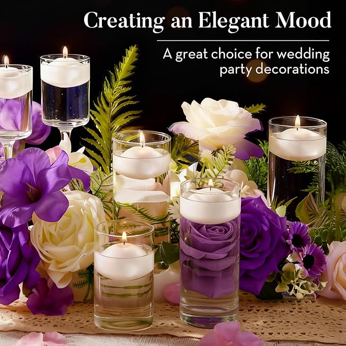 1.75 inch White Floating Candles, 24 Pack 5-6 Hours Long Burning Floating Candle, Burn Clean & Unscented Floating Candles for Centerpieces,Wedding, Christmas