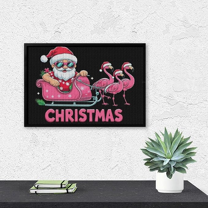 AIVKIEJK Diamond Painting Kits for Adults - Christmas Santa Flamingo Xmas Painting DIY 5D Full Drill Diamond Dots Paintings with Diamonds Gem Art and Crafts Home Decor 8"x12"