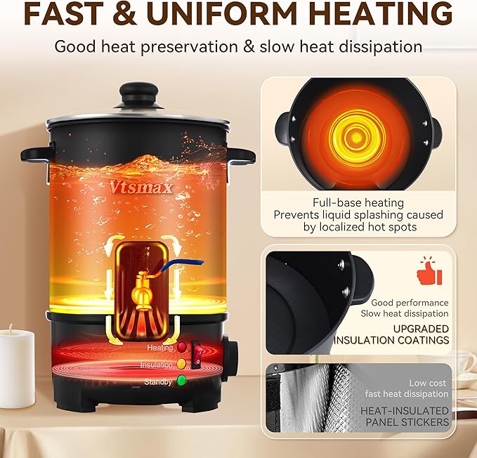 Vtsmax 12Lbs Wax Melter for Candle Making Pot with Temp Control and No-Clog Pour Spout, Easy to Use & Clean for Candle, Soap, Home & Commercial Use