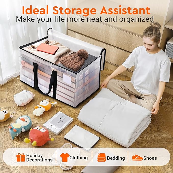 BlissTotes Clear Moving Bags Heavy Duty, 93L Extra Large Storage Bags with Zipper & Reinforced Handles, Waterproof PP Moving Totes for Clothes, Bedding, Comforters, Space Saving Storage (2 Pack)