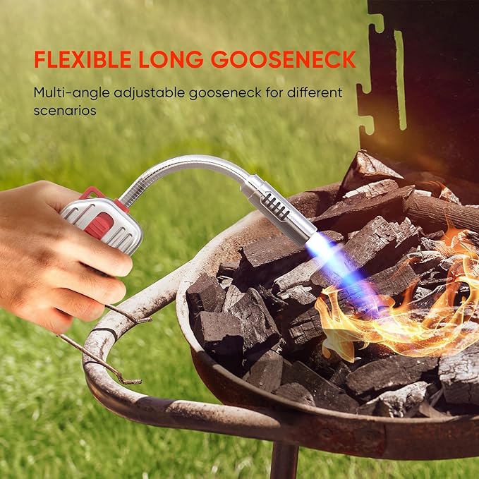 Megainvo Butane Lighter Torch Long Lighter Gas Refillable Fireplace with Adjustable and Continuous Flame, Long Neck Camping for Candle Fireplace Grill Camping (No Butane Included)