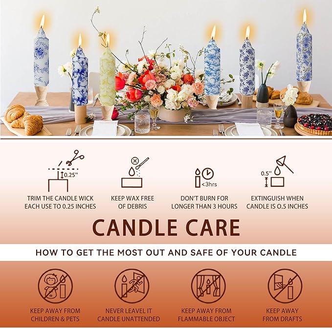 5 inch Short Candle Floral Candle Sticks Printed Candlestick Handmade Unscented Taper Candle 4 Pack Flower Tapered Candles for Home Dinner Wedding Holiday