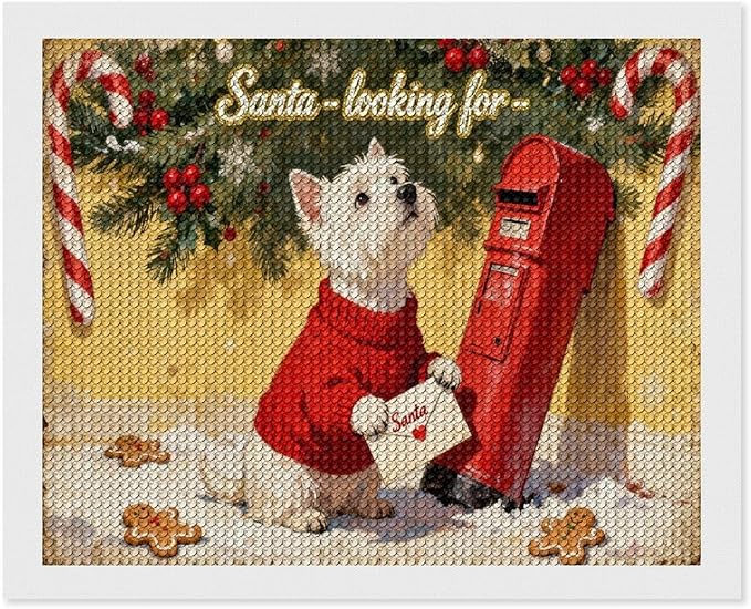 Diamond Painting Kits for Adults - Cute Scottish Terrier Christmas Westie Dog Holding Santa Letter Painting DIY 5D Full Drill Diamond Dots Paintings with Diamonds Gem Art And Crafts Home Decor 16"x20"