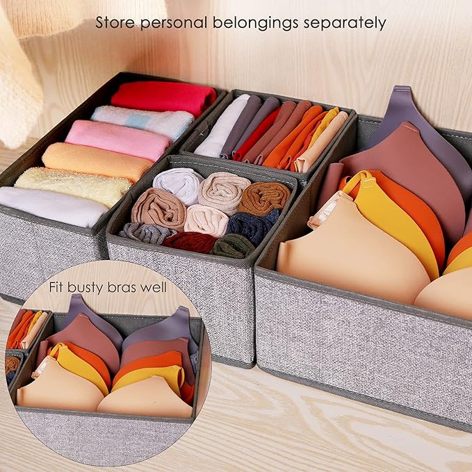 12 Pack Drawer Organizers for Clothing, Foldable Clothes Storage Box Closet Dresser Drawer Organizers Dividers, Bedroom Organization Fabric Bins for Baby Clothes Underwear Sock Bra Ties (Grey)
