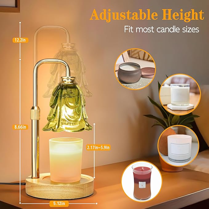 Candle Warmer Lamp with Timer Dimmer, Adjustable Height Green Tulip Candle Wax Warmer, Christmas Birthday Gift for Mom Women, House Warming Gifts for New Home Bedroom Decor,Flower Green