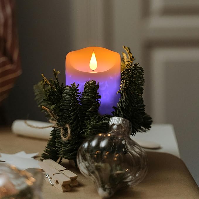 NICEME Rechargeable Color Changing Candles with Remote Timer USB Cable 3PCS LED Multi Colored Flameless Candles Battery Operated Real Wax USB Pillar Candles Flickering for Halloween Christmas Decor