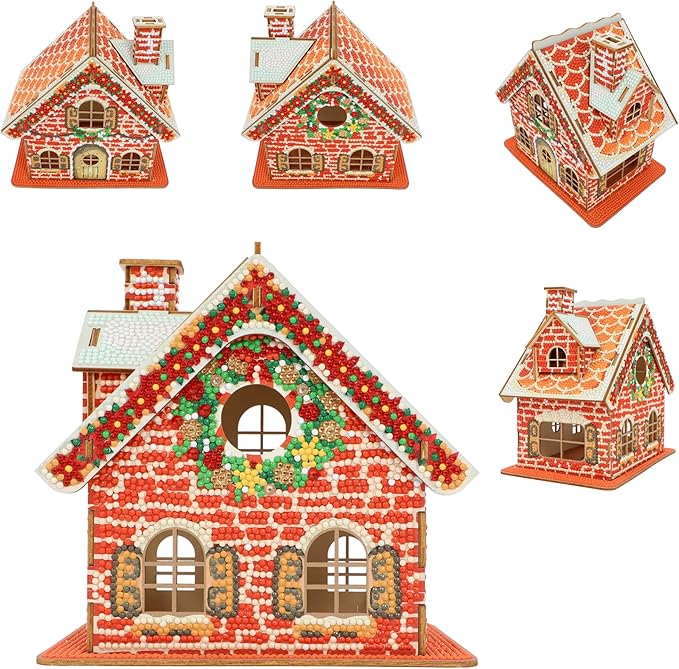 Party Ready 3D Diamond Painting Gingerbread House Christmas Cabin Kit – DIY Holiday Décor, Full Drill Mosaic Art, Festive Craft Kit (Christmas Carbin 2)