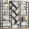 70x70” Triple 5 Tier Book Shelf, Large Wooden Bookcase with 17 Open Display Shelf, Modern Tree Bookshelf Metal Frame Tall Book Case Furniture for Living Room Bedroom Home Office Black