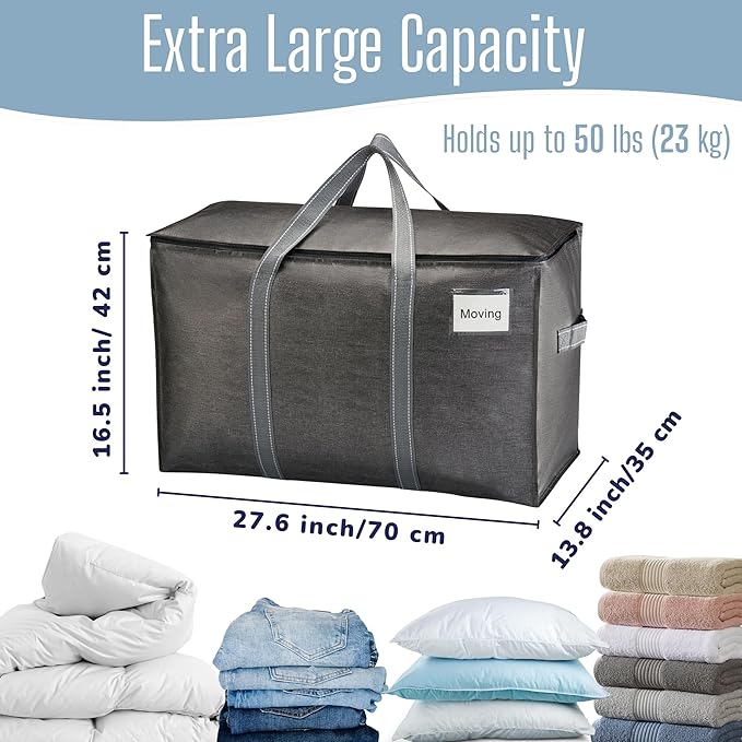 VENO 10 Pack Heavy Duty Moving Bags, Extra Large Storage Bags with Reinforced Handles & Strong Zippers, Foldable & Reusable Moving Box Alternative for Clothes & Dorm Storage