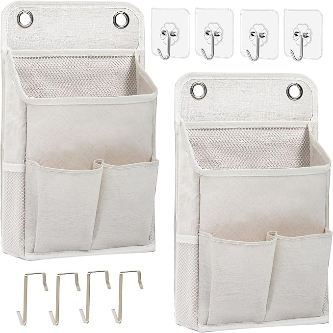 2-Pack Hanging Storage Organizer, Over The Door Hanging Bags/Wall Baskets Storage with Pockets for Home, RV, Office and More (2, White)