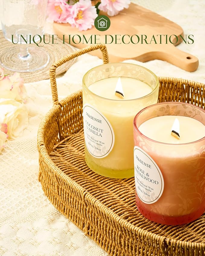 M&SENSE English Tea Soy Candle, Cracking Wooden Wick 18oz 100 Hours Long Lasting Clean Burn, Large Jar Winter Aromatherapy Candle for Home Decor, Non-Toxic Relaxing Gifts for Women