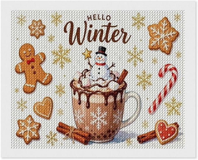 Diamond Painting Kits for Adults - Hello Winter Ice Cream & Gingerbread Snowflakes & Candles Painting DIY 5D Full Drill Diamond Dots Paintings with Diamonds Gem Art And Crafts Home Decor 16"x20"