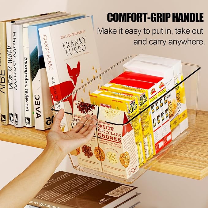 4 Pack Clear Plastic Storage Bins, Pantry Organization and Storage Bins for Kitchen-Fridge Organizer, Pantry Storage Containers, Cabinet Organizers