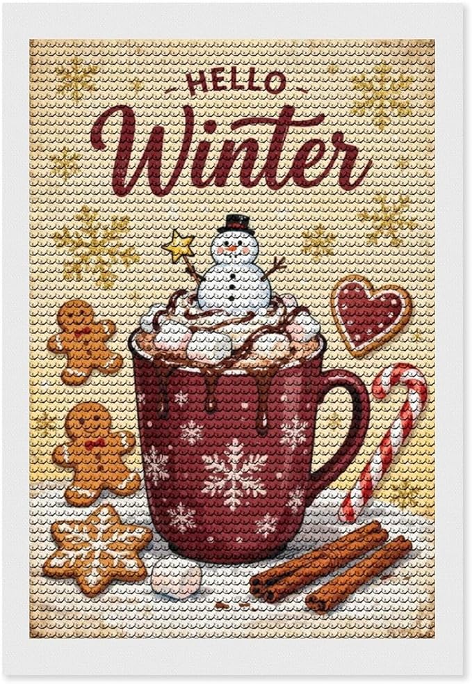 Diamond Painting Kits for Adults - Hello Winter Ice Cream & Gingerbread Snowflakes & Candles Painting DIY 5D Full Drill Diamond Dots Paintings with Diamonds Gem Art And Crafts Home Decor 8"x12"
