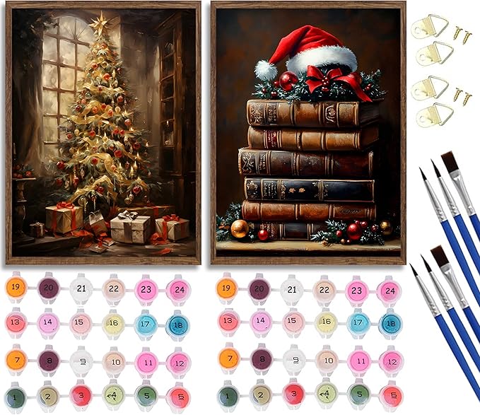Paint by Number Kit for Adults & Kids, 2 Pack Christmas DIY Painting Kit, 16x20 Inch Canvas Each Unframed