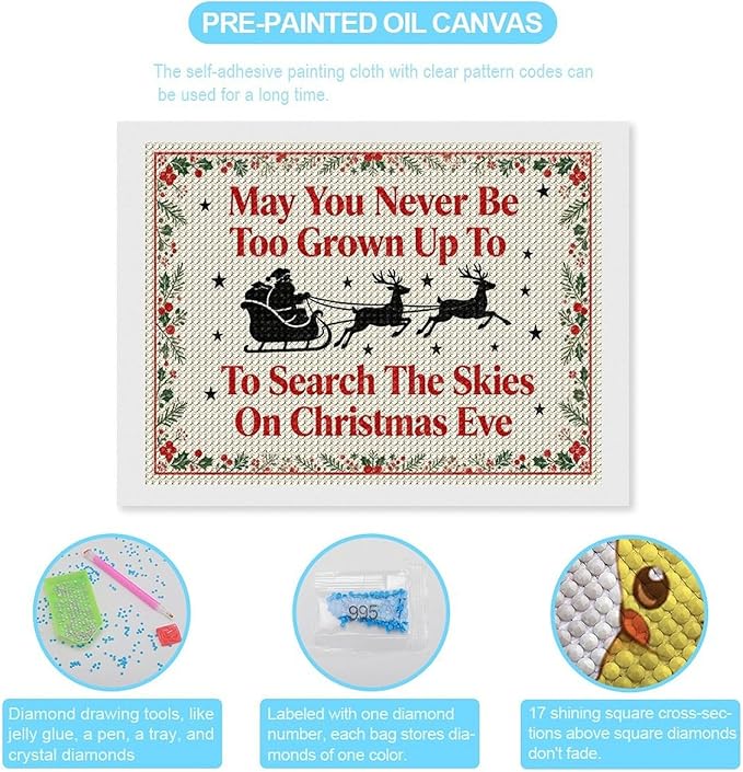 AIVKIEJK Diamond Painting Kits for Adults - Christmas May You Never Grow Too Big Painting DIY 5D Full Drill Diamond Dots Paintings with Diamonds Gem Art and Crafts Home Decor 12"x16"