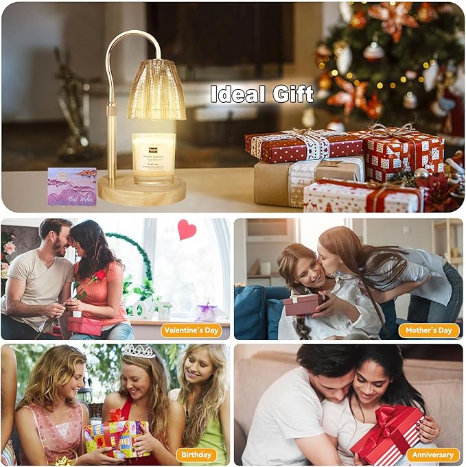 TOACSUCP Candle Warmer Lamp with 3 Bulbs, Adjustable Height Dimmable Candle Warmer with Timer, Compatible with Large Jar Candles, Candle Lamp with Charming Gift Box Ribbon for Her/Him