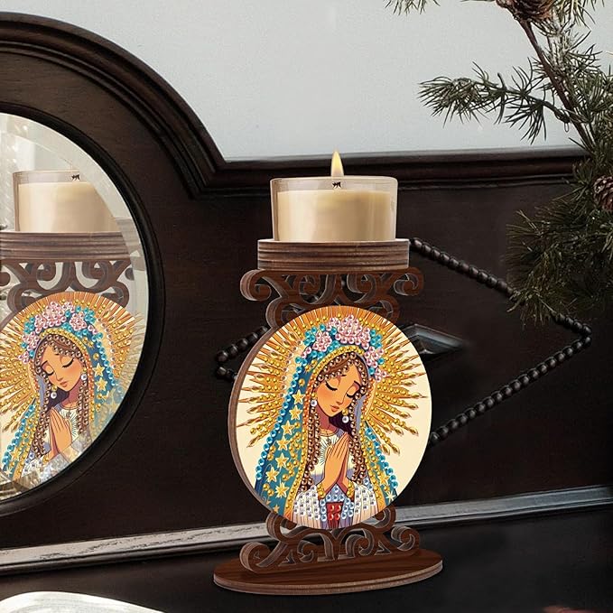 Diamond Art Painting Candlestick Holder Kits, Goddess DIY Shaped Crystal Diamond Art Painting, Woodiness Candle Holder for AromaRelax & Home Decor, Christmas Halloween Ornaments (Double-Sided)