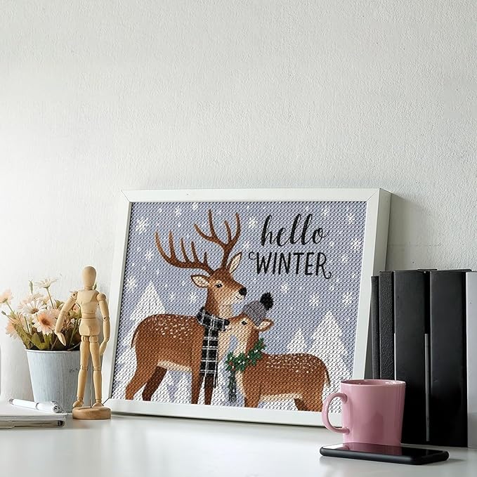 AIVKIEJK Diamond Painting Kits for Adults - Reindeer Snowflake Winter Seasonal Painting DIY 5D Full Drill Diamond Dots Paintings with Diamonds Gem Art and Crafts Home Decor 12"x16"