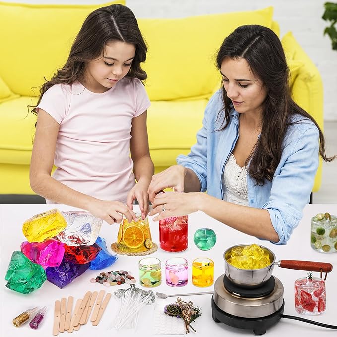 Blingfun Jelly Candle Making Kit,9pcs Gel Wax -7 Colors Candle Making kit，Includes Wax Wicks Wick Stickers，Wooden Wick Holders and More，DIY Starter Candle Making Kit 2.8LB/45oz