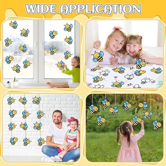 Qyeahkj 36 Set Spring Bee Suncatchers Crafts for Kids DIY Insect Bug Window Tissue Paper Craft Kit Hanging Decor for Classroom Home Activity Art Project Birthday Party Favor
