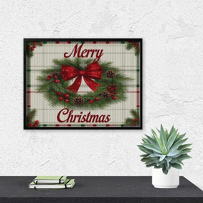 AIVKIEJK Diamond Painting Kits for Adults - Red Bow & Green Leaves Merry Christmas Painting DIY 5D Full Drill Diamond Dots Paintings with Diamonds Gem Art and Crafts Home Decor 12"x16"