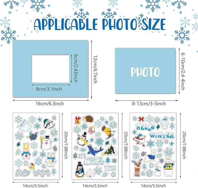 Hayux DIY Craft Kits for Kids - 24 Packs DIY Winter Wonderland Photo Frames Set with Stickers Paper Picture Frames Funny Winter Gifts Craft for Christmas Party Favors School Activities