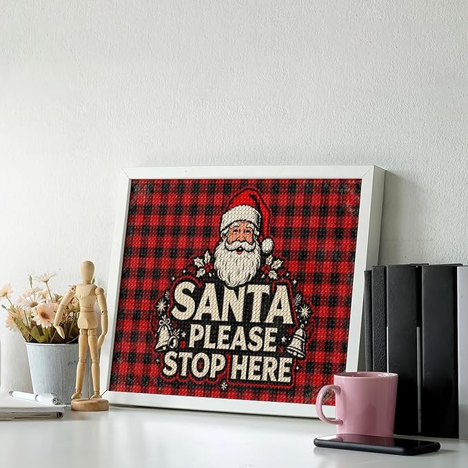 AIVKIEJK Diamond Painting Kits for Adults - Christmas Santa Please Stop Here Painting DIY 5D Full Drill Diamond Dots Paintings with Diamonds Gem Art and Crafts Home Decor 16"x20"
