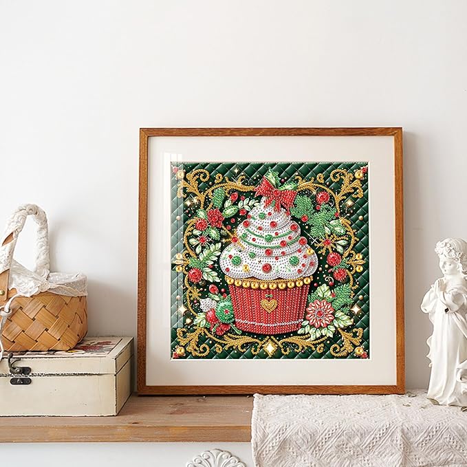 antor 5D Diamond Art Kits for Adults Christmas Cake, Special Shape Diamond Art Painting Kit, Crystal Rhinestones Diamond Painting for Home Wall Decoration, DIY Festive Holiday Art (12×12 inch)